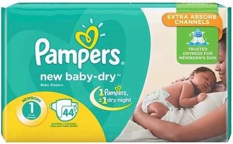 Pampers New Baby Dry Diapers S1 (2 - 5Kg) – 44pcs