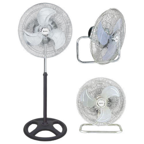 SPJ 18 inch 3-in-1 Multi-Function Fan: Standing, Table, and Wall-Mounted Fan - Silver & Black