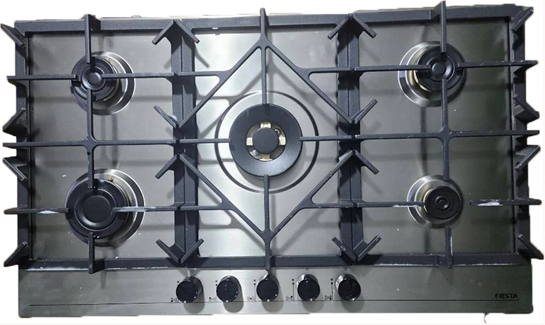 FIESTA 90x60 Built-in Gas Hob, 5-Gas Burners, Auto Ignition, Cast Iron Pan Supports, Euro Pool Gas Burners -Stainless Steel