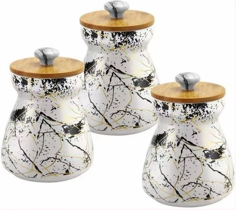 3 PC Ceramic Sugar Bowl Coffee Tea Canister Storage Containers - Multi-colour .