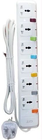 G & T 6 Way Extension With 3 meters Cable - White