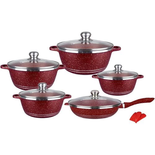 HK Nonstick Cookware Sets Granite Cooking Pots And Pans With Glass Lids Marble Coated Aluminium Home Kitchenware Cooking Pot With Saucepans Frying Pan Stock Pot 10 Piece