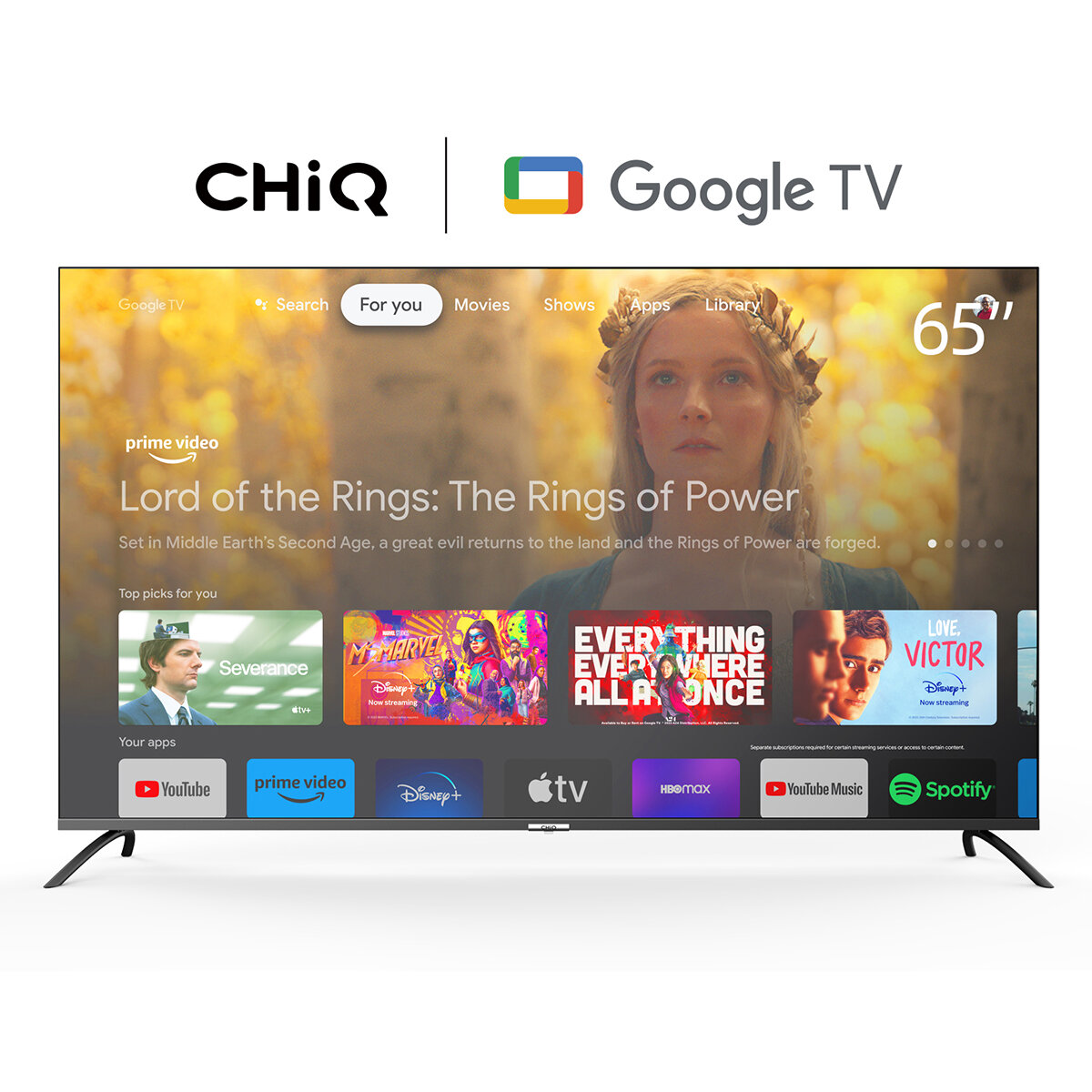 CHiQ 65 - Inch UHD 4K Smart TV , Google TV, Android 11, Bluetooth, USB, HDR10, HLG, Youtube, Netflix,  With Inbuilt Free To Air Decoder - Black (3YRs WRTY)