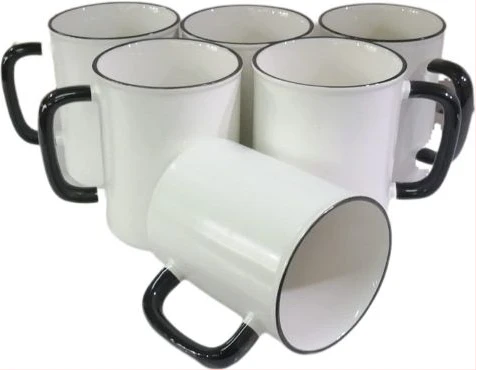 6 Pieces Of Black Handle Coffee Tea Cups Mugs- White