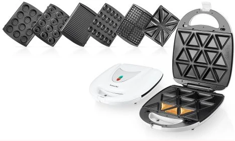 Saachi 7 in1 Multi Snacks Maker, Donut, Sandwich, Biscuit, Nutties, Samusas- White.