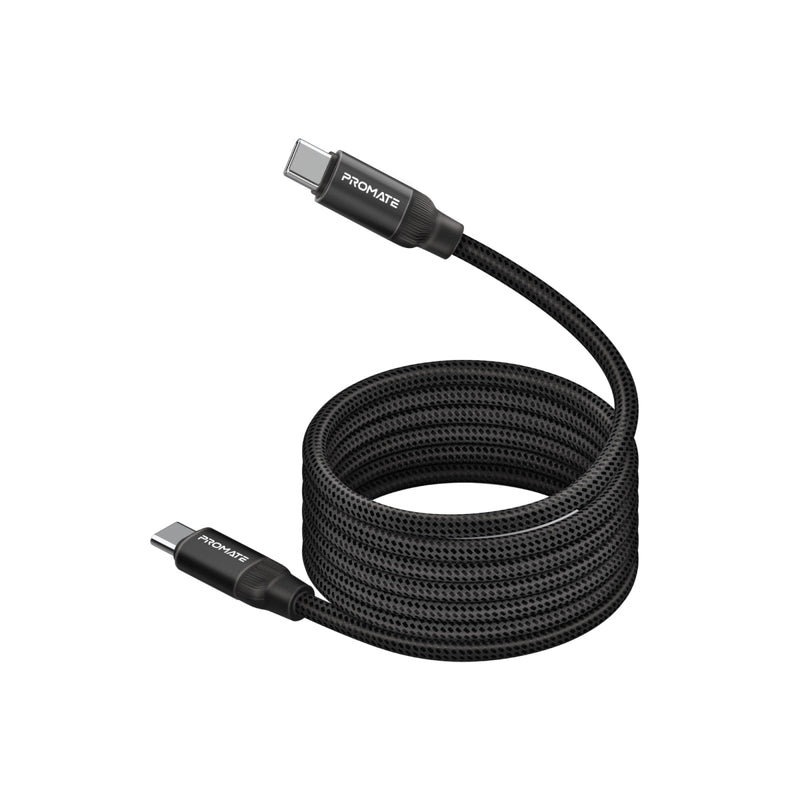 PROMATE USB-C to USB-C Premium Magnetic Self-Organizing Cable with 60W Power Delivery and 120cm Durable Nylon Braided Sync and Charge Cable, Reversible Connectors, Thick Copper Core