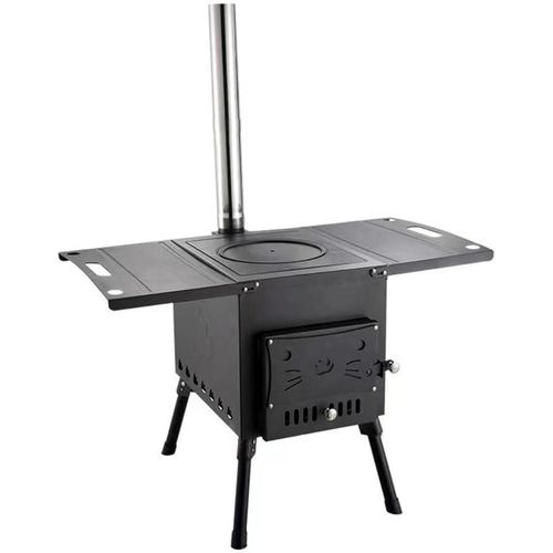 Portable Folding Heating Wood Burning Cooking Stove with Freestanding Outdoor Stainless Steel Chimney,Cold Rolled Steel Material,Outdoor Heating BBQ Stove,Camping Kitchen Utensils