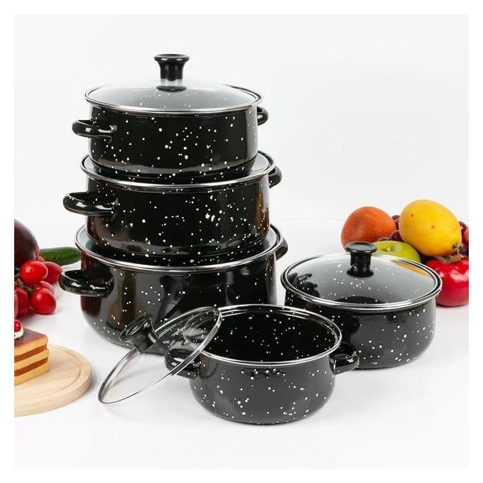 Set Of 5 Enamel Casserole Sartin Cookware Pots Serving Dishes With Lids Saucepans