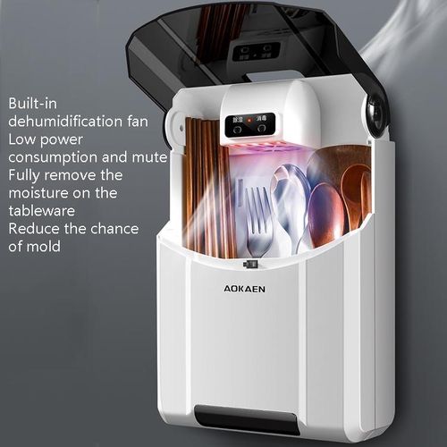 Disinfecting Chopsticks Tube Wall Mounted Cutlery Organizer with Cover Dust-Proof Air Dryer Electric Smart Utensil Holder Caddy-Multicolor