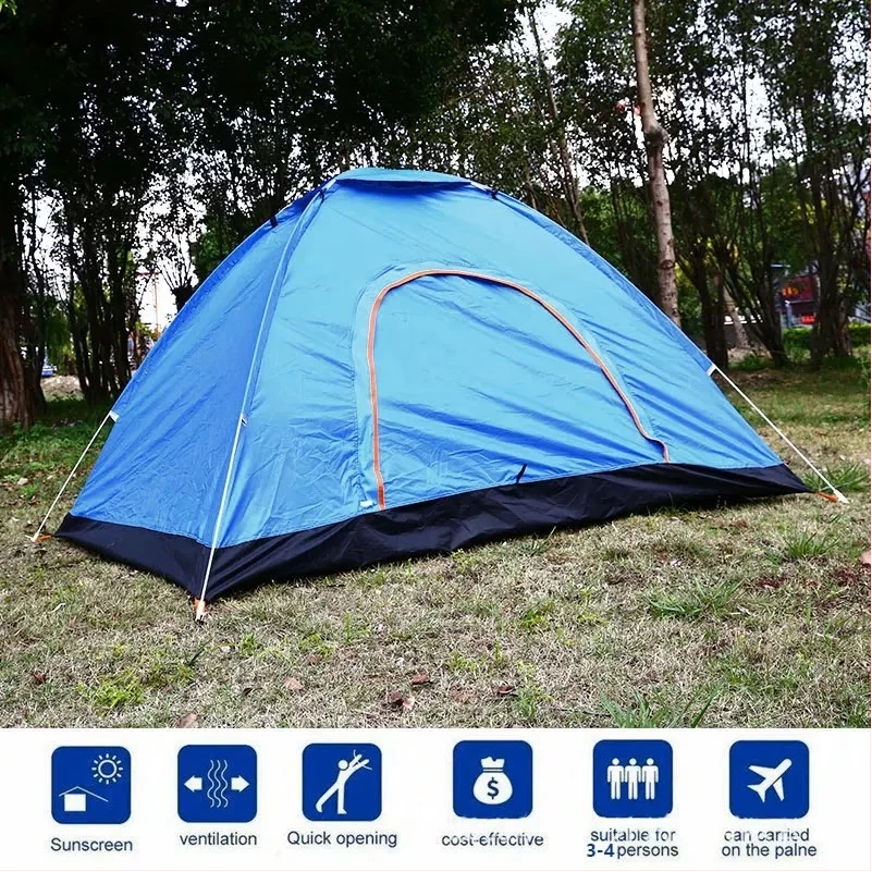 Tent Oxford Cloth Pyramid Tent Camping Tent Blue Durable 3 Persons Hiking Folding Tent