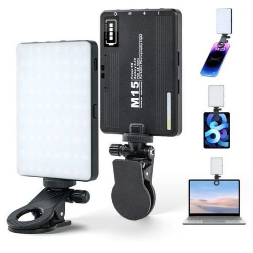 Andoer M15 LED Video Light, Photography Light 3000K-9900K Dimmable with 1/4" Threaded Holes, Phone Holder Clamp and Cold Shoe Adapter for Vivo Youtube vlog