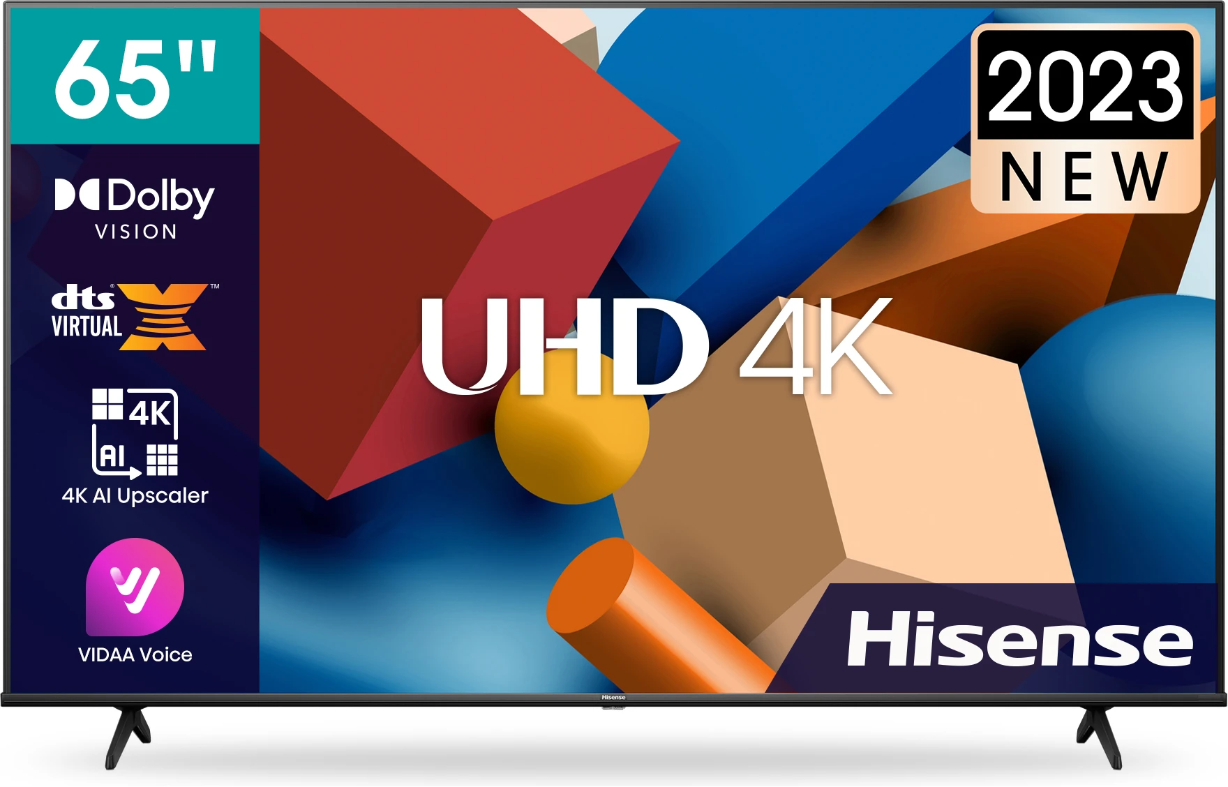 Hisense 65 - Inch 4K Ultra HD VIDAA Smart TV, Airplay 2, AI 4K Upscaler, Dolby Vision, With In-Built Free To Air Decoder, Bluetooth, HDMI, Chromecast, USB, Netflix, Youtube - Black (3YRs WRTY)