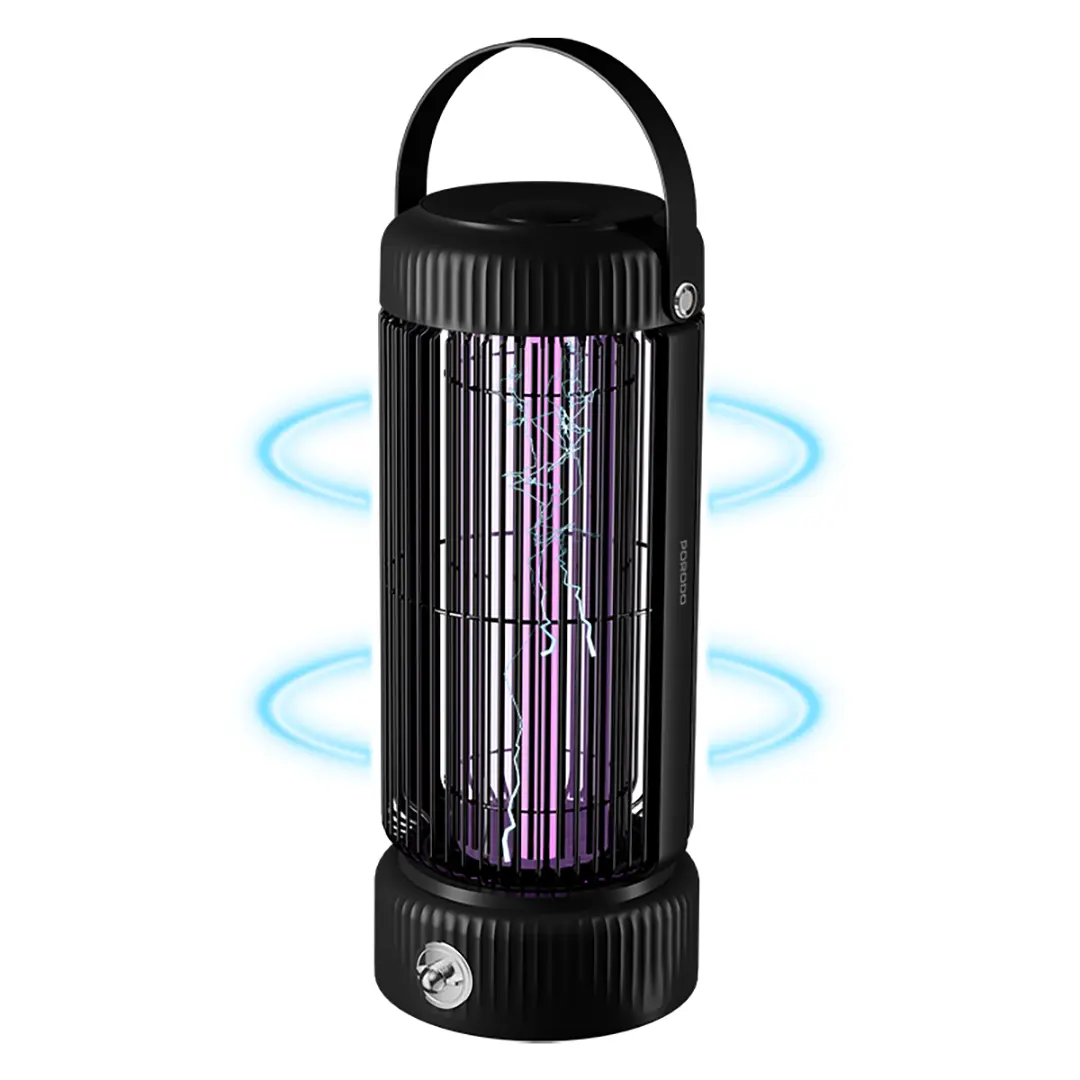 Porodo Lifestyle Portable Insect Zapper with 360° Trap & Night Lamp / Built-In UV LED Lamp / Efficient & Non-Toxic / Up to 4 Hours Working - Black