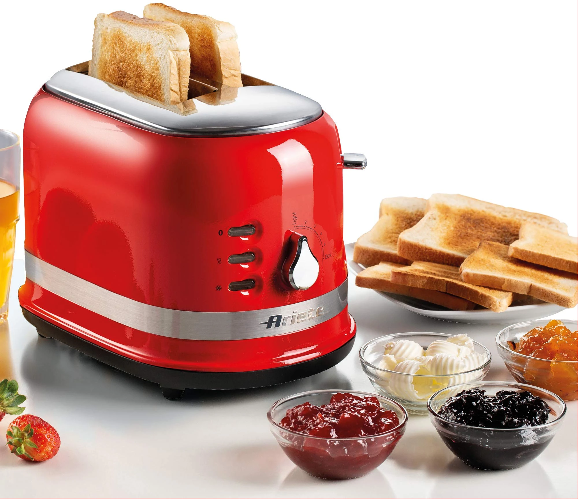 Ariete 0149R Moderna 2 Slice Toaster, Defrost, Heating & Cooking Function, Red, Stainless Steel