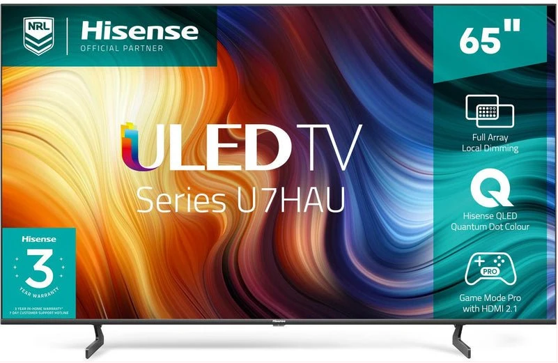 Hisense 65-Inch ULED TV;  Quantum Dot 4K Smart VIDAA TV, Dolby Atmos, HDR, Bluetooth, HDMI, USB, Inbuilt Free To Air Decoder (65U7G ) - Black (3YRs WRTY)