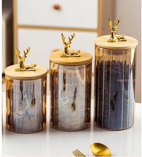 3PC Airtight Storage Pantry Food Glass Jars With Bamboo Clamp Lids- Brown.