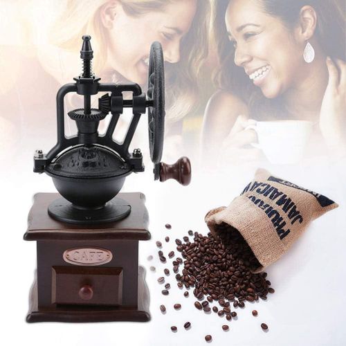 Manual Coffee Grinder, Vintage Style Portable Hand Crank Grain Mill Wooden Coffee Grinder Manual Travel Coffee Bean Grinders, with Beans Bowl Design, Side Handle, Thickness Adjustable