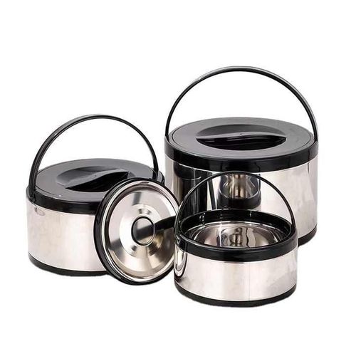 3 Piece Of 2L+4L+8L Portable Stainless Steel Thermoware Casserole Double Wall Insulated Barrel Snack Box Container Stackable Thermal Lunch Box Hot Pot Casseroles Food Warmers for Outdoor Meals