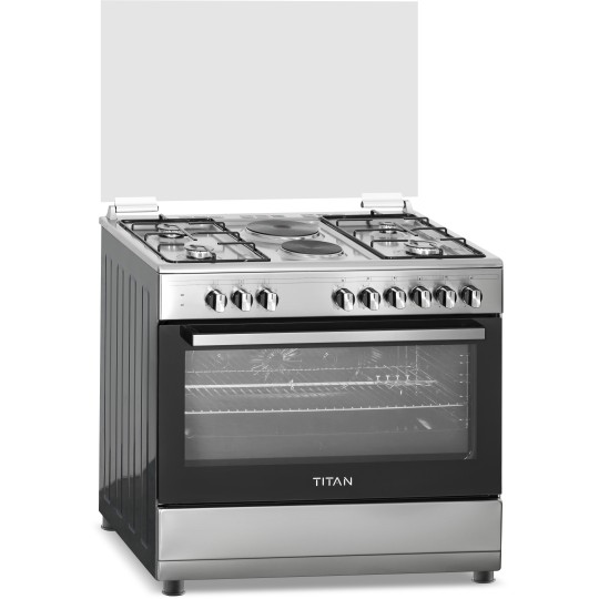 Titan Cooker 4 Gas + 2 Electric Cooker TN-FC9420XBS; 90cm Cooker, Electric Oven & Grill, Oven Fan
