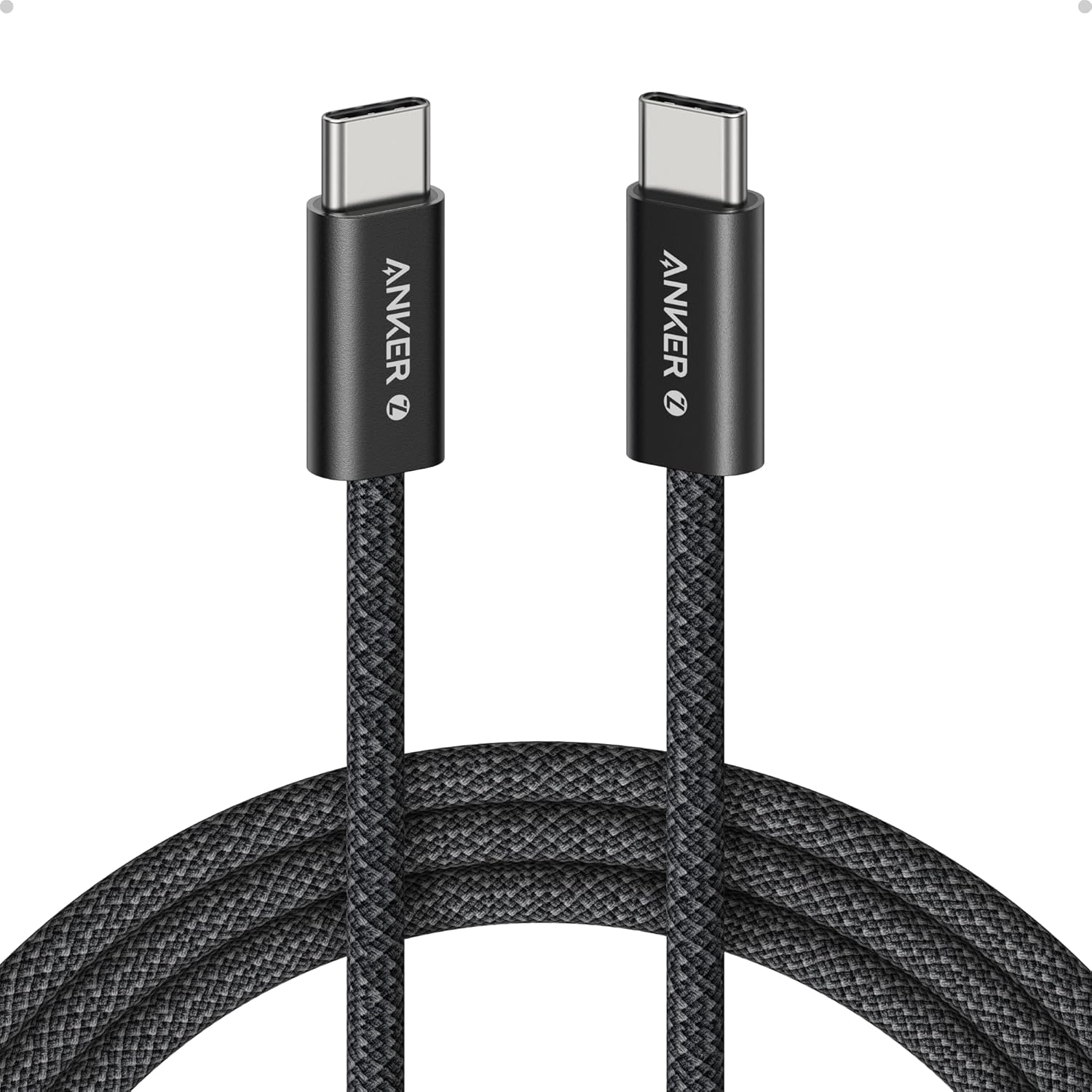 Anker Zolo USB C to USB C Cable, Braided and Dirt-Free Type-C Fast Charging Cable, Slim Connector, for iPhone 16 & 15 Series, iPad 13 Series, Samsung S22, S23, S24, S25 Series  MacBook (240W) (Black, 