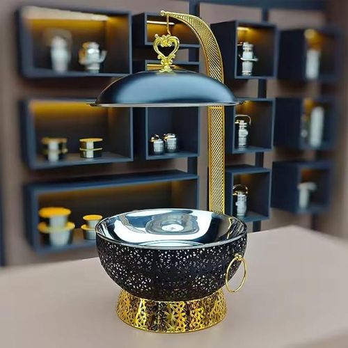 1 Piece Of Luxury Matte White Chafing Dish Buffet Set, 8QT Stainless Steel Food Warmer Buffet Servers Catering Serve Chafer with Visual Corrugation Lid & Lid Holder, Gold Buffet Warmers Sets for Cater