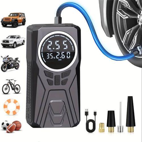 Electric Portable 4 in1 Car Jump Starter Mini Tire Inflator Air Compressor - DC 12V Dual Power Smart Air Pump Tires with Digital Pressure Gauge Display and Emergency Light for Car, Bike, Motorcycle, B