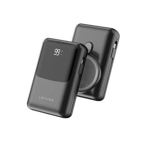 Lenyes PW223D Wireless Charger With Digital LED Display Featured Type-C And Lightning Wired Magnetic Ring Powerbank 22.5W 20000mAh Compatible With IPhone And Android