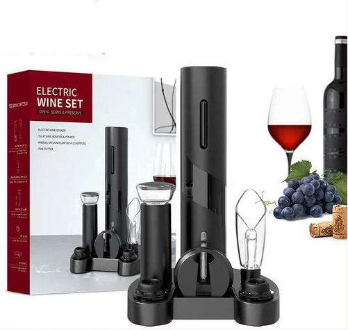 Electric Wine Opener Set Base Style Wine Bottle Opener Corkscrew Kit Gift Set- Multi-colours