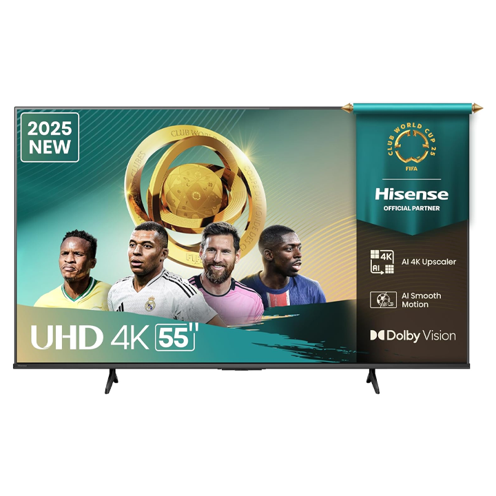 Hisense 55 - Inch A6Q Series 4K Ultra HD VIDAA Smart TV 55A6Q, (2025 Model) Airplay 2, AI 4K Upscaler, Dolby Vision, With In-Built Free To Air Decoder, Bluetooth, HDMI, Chromecast, USB, Netflix, Youtu