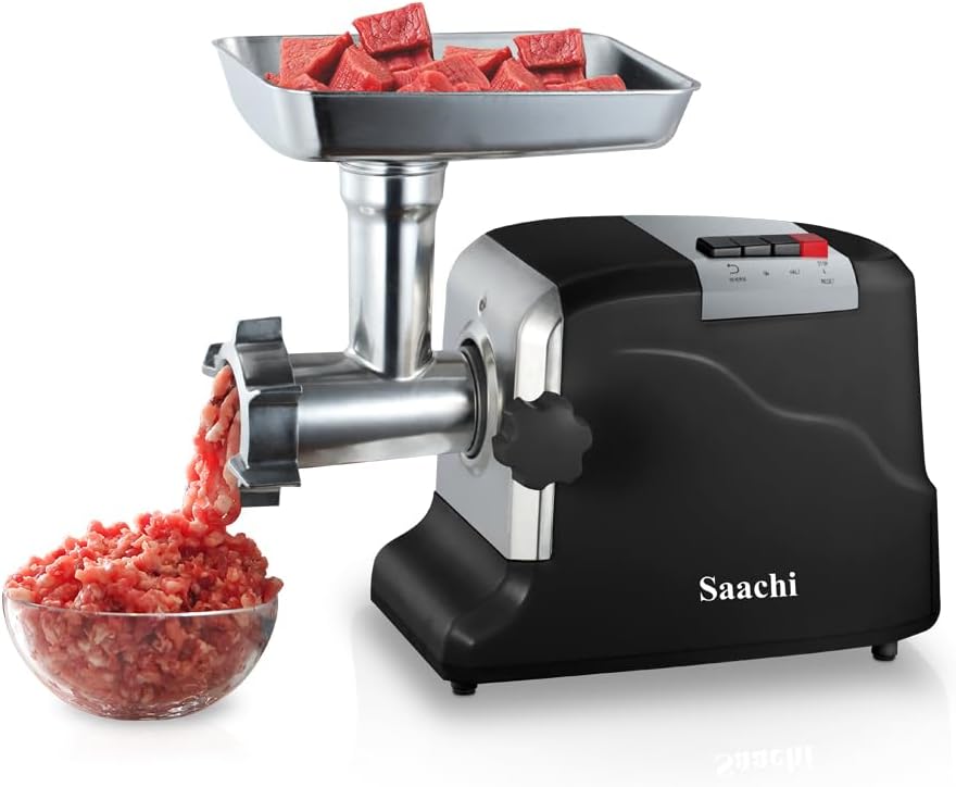 Saachi NL-MG-968-BK Stainless Steel Meat Grinder with Copper Motor and Multifunctional Attachments