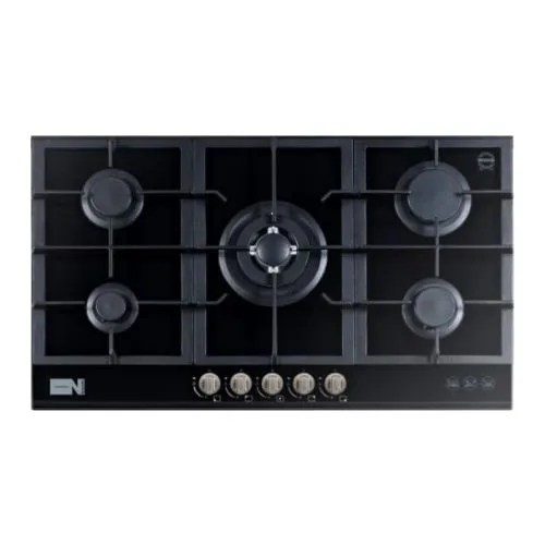 Newmatic 90cm Built-in Gas Hob PM950STGB, 5 Gas Burners, Tempered Glass, Flame Failure Device, Auto Ignition, Cast Iron Pan Supports - Black