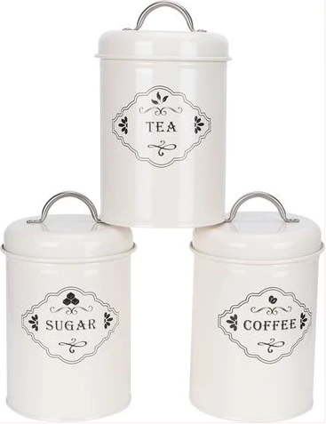 3 Piece Tea Sugar Coffee Canister Sealed Jar Storage Container Cans- Cream.