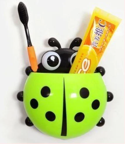 Ladybird Wall Mount Toothbrush Holder Storage Organizer Rack-Green.