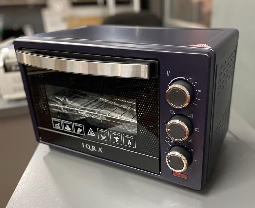 IQRA 25 Litre Premium Electric Oven IQ-EO30, 60 Minute Timer, Low Power Consumption Of 1280W, Comes With Oven Lamp, Has a Rotisserie, Baking Tray And Grill, Comes With Wire Rackrotisserie Handle And a