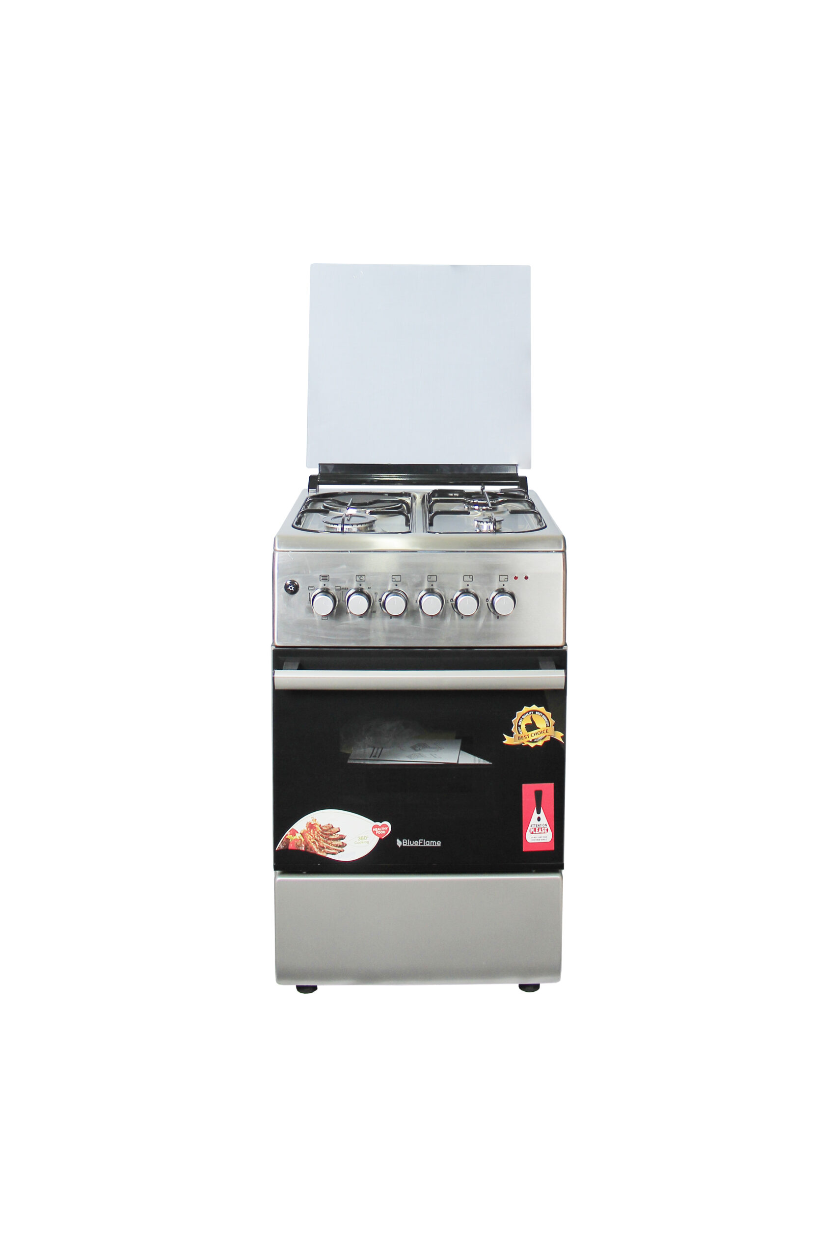 Blueflame Combo Cooker 60x50CM NL6031E, 3 Gas + 1 Electric Plate, Electric Oven & Grill, Auto Ignition, Thermostat, Oven Lamp - Inox