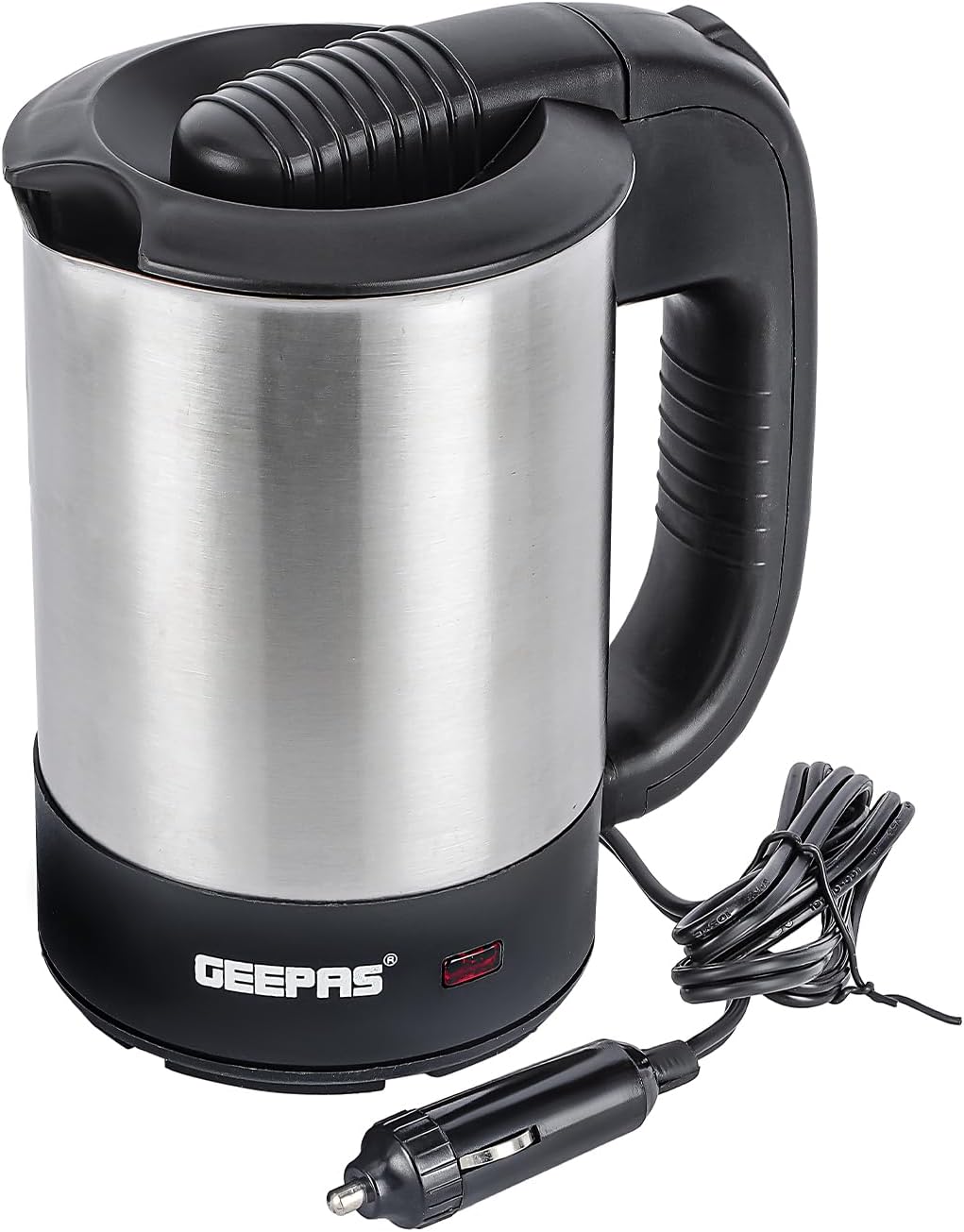 Geepas GK38041 12V Stainless steel Car Kettle - Water Heater for Caravans- 500ml- Stainless-Steel Electric Car Kettle with Cigarette Lighter Charger