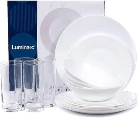 Luminarc Opal Glass 16pcs,Dinnerware Set - White