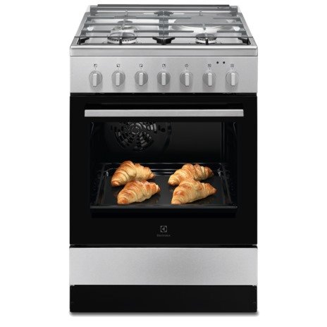 Electrolux Cooker 60x60cm 3 Gas Burners + 1 Electric Plate LKM6200IX; With Electric Oven & Grill, Oven Fan, Rotisserie, 1 Hand Ignition, Bottom Warming Tray – Silver