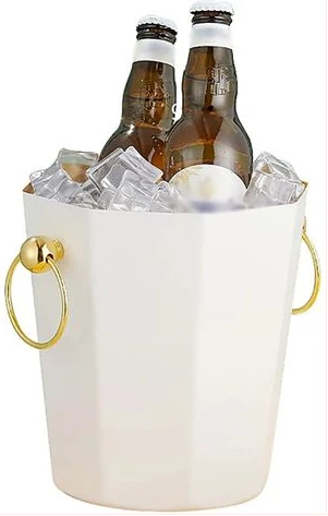 Metal Ice Bucket, Stainless Steel Drink Beer Chiller, Octagonal Barrel Storage Tub, For Beer, Ice, Wine, Champagne, Parties- White