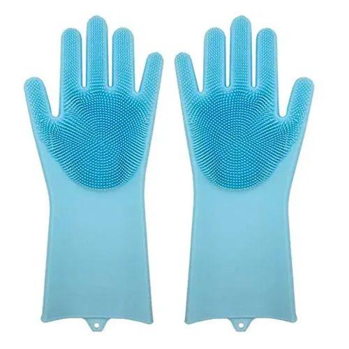 1 Pair Of Bathroom And Kitchen Silicone Cleaning Hand Gloves -Blue