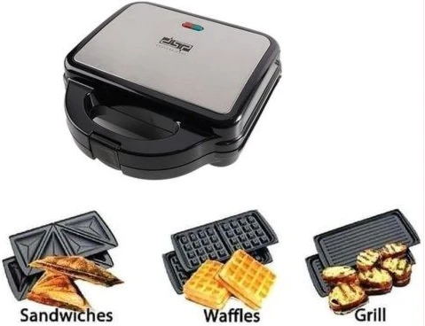 Dsp 3 in 1 Waffle Maker Sandwich Barbecue Electric Baking Pan Toaster - Black.