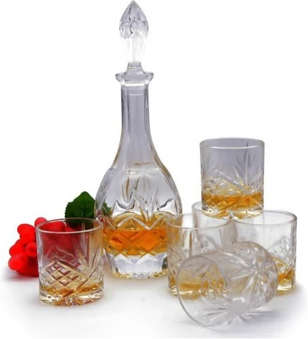 6 Piece Glasses And 1Piece Cocktail Whisky Decanter - Colourless