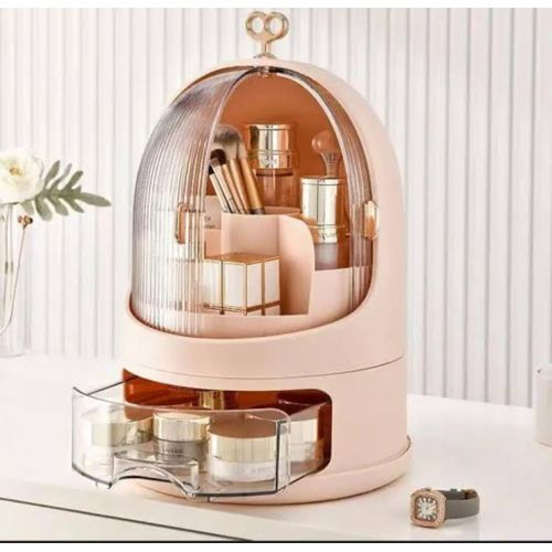 Makeup Organizer,360 Degree Rotating Cosmetics Display Case With Jewelry Drawers, Lid, Dust Waterproof Storage Box Desktop Beauty Display Stand for Lipsticks, Brushes, LotionsSuitable For Bathroom Cou