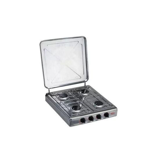 Electro Master 4 Burner Camping Gas Stove for Gas Cooker Bottle PropaneStool Gas Hob Removable Lid- Silver