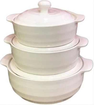 3 Piece Self Design Soup Food Serving Dishes Bowls Casserole Pots- White