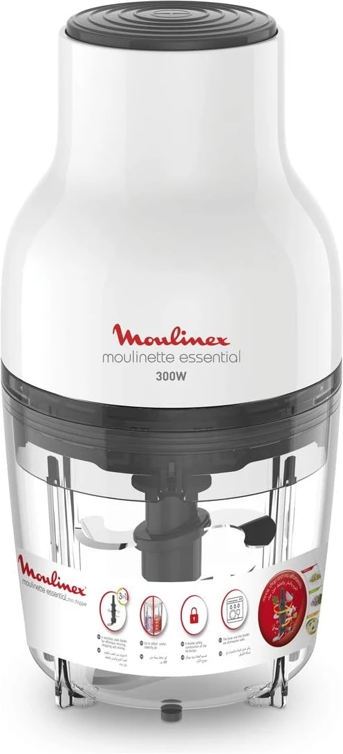Moulinex Moulinette Essential Chopper, 300 watts, Plastic, DJ520127 - White /Black,