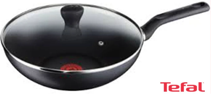 Tefal Super Cook Wok Pan, Non-stick Frypan 28cm with Glass Lid – B1439214; Gas and Electric Frypan