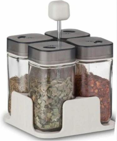 4Pc Countertop Spice, Salt, pepper Shaker Rack Organizer - Black