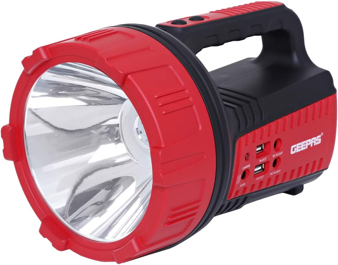 Geepas GSL5572 Rechargeable LED Emergency Searchlight with 2 USB Input - Red