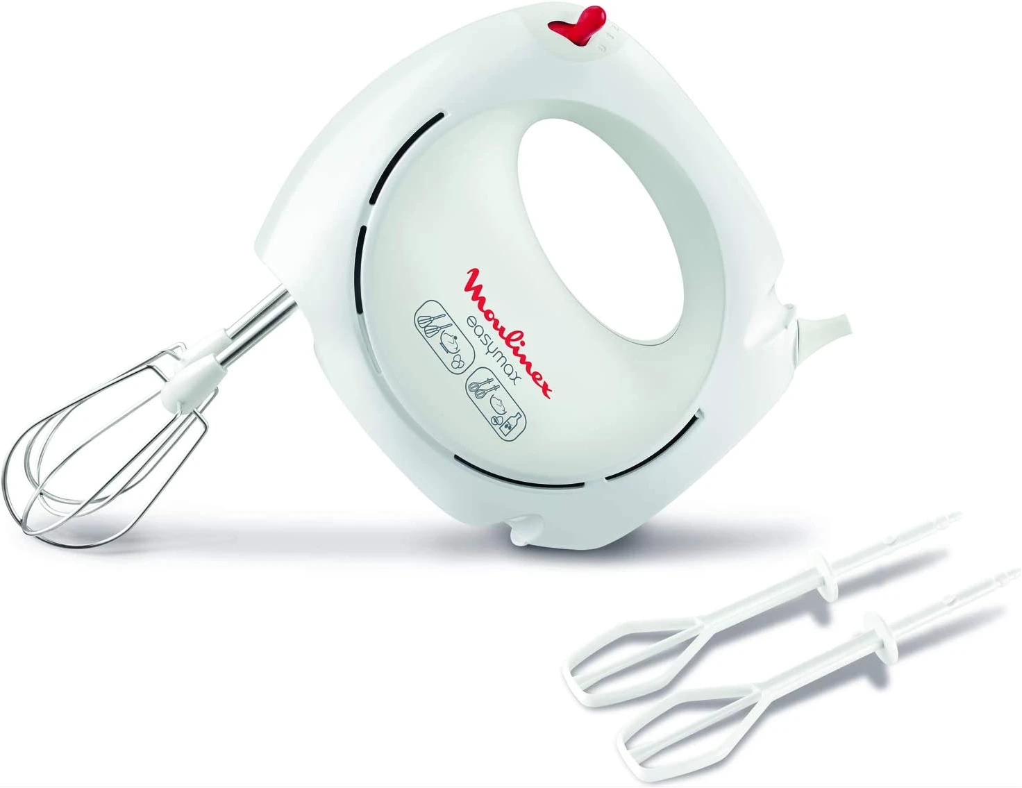 Moulinex EasyMix Hand Mixer, 200 Watts, White, Plastic/Stainless Steel, Hm250127